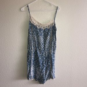 Blue and cream romper with lace